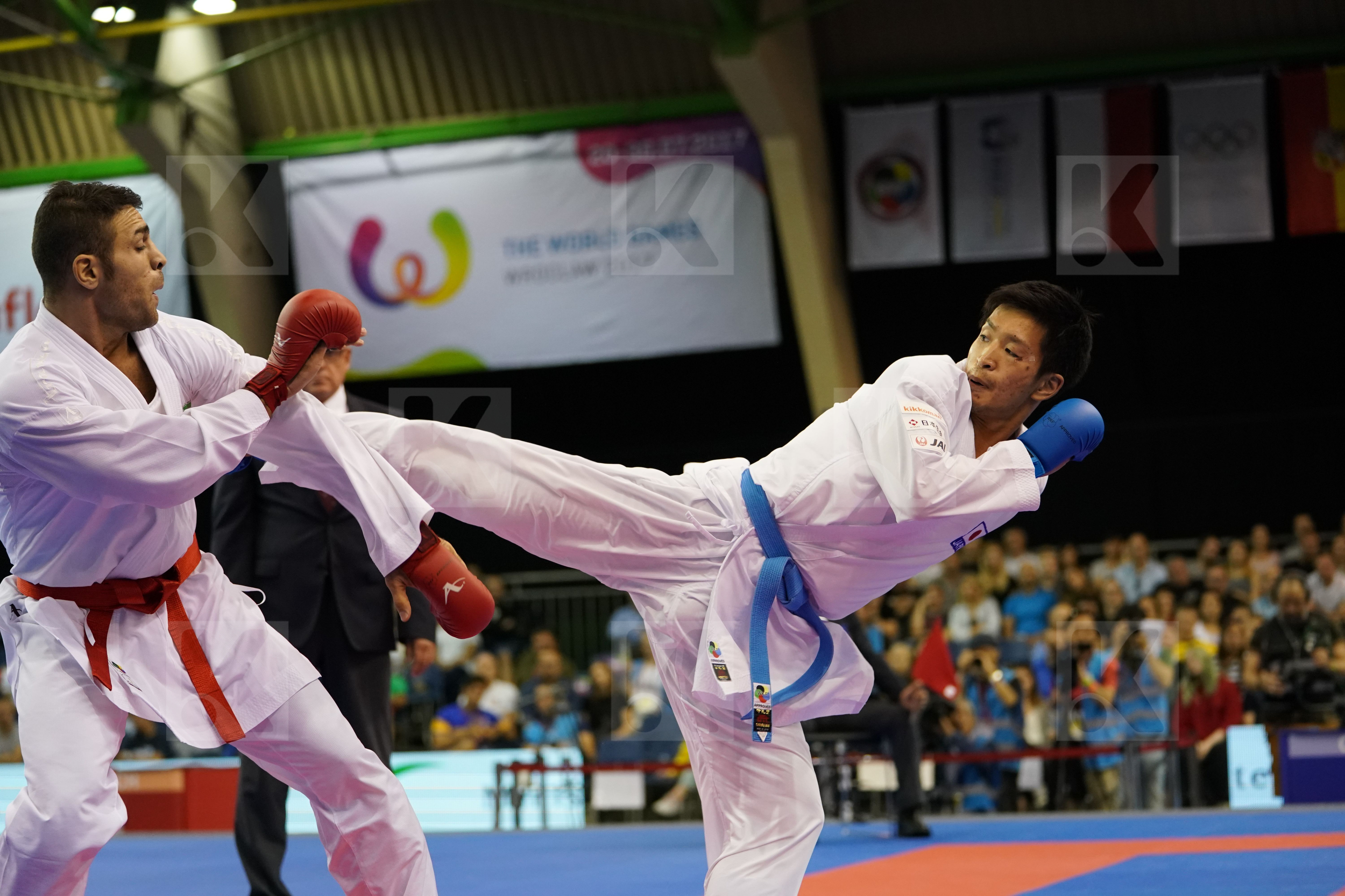 Araga Ryutaro Gold match Iran Islamic Republic of Japan Male Kumite -84kg Poorshab Zabiollah